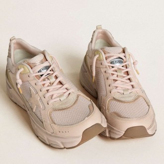 Golden Goose Men's Lightstar Sneakers With Pink Leather And Mesh Upper And Pink Star GMF00724.F006474.25747