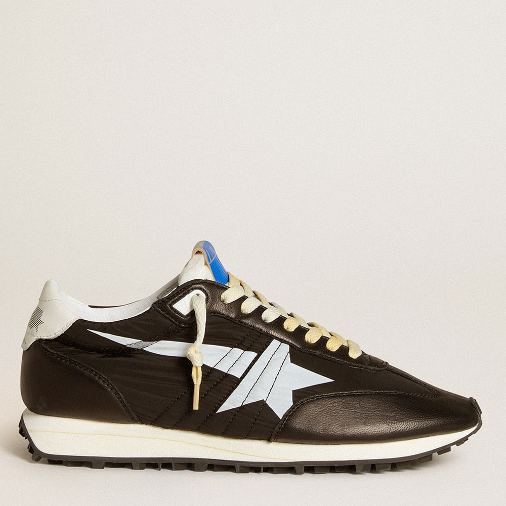 Golden Goose Men's Marathon Shoes With Black Nylon Upper And White Star GMF00683.F005459.90167