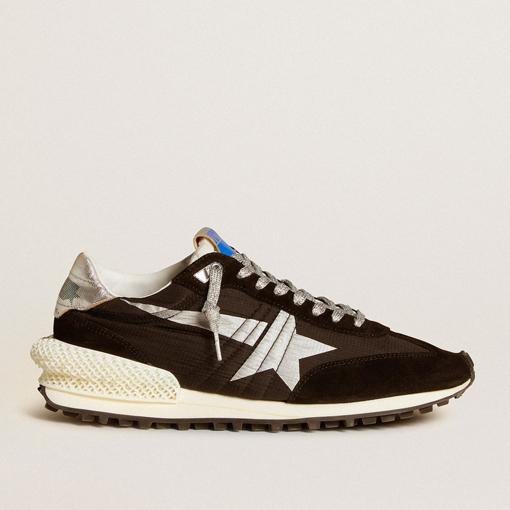 Golden Goose Men's Marathon Shoes With Black Ripstop Nylon Upper And Silver Star GMF00684.F005675.90179