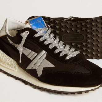 Golden Goose Men's Marathon Shoes With Black Ripstop Nylon Upper And Silver Star GMF00684.F005675.90179