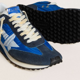 Golden Goose Men's Marathon Shoes With Blue Nylon Upper And White Star GMF00683.F005463.50738