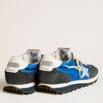 Golden Goose Men's Marathon Shoes With Blue Nylon Upper And White Star GMF00683.F005463.50738