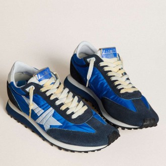 Golden Goose Men's Marathon Shoes With Blue Nylon Upper And White Star GMF00683.F005463.50738