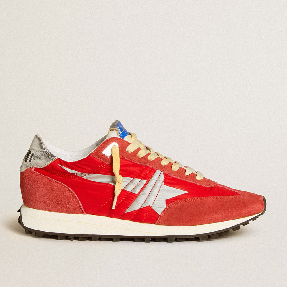 Golden Goose Men's Marathon Shoes With Red Nylon Upper And Silver Star GMF00683.F005492.40399