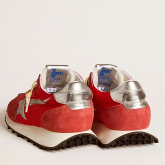 Golden Goose Men's Marathon Shoes With Red Nylon Upper And Silver Star GMF00683.F005492.40399