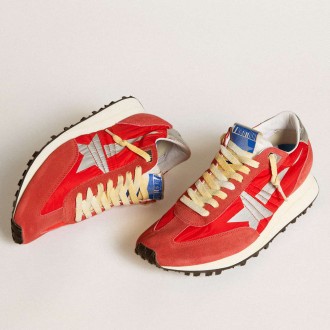 Golden Goose Men's Marathon Shoes With Red Nylon Upper And Silver Star GMF00683.F005492.40399