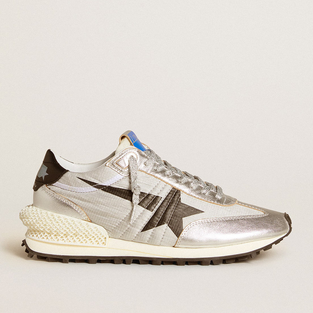 Golden Goose Men's Marathon Shoes With Silver Ripstop Nylon Upper And Black Star GMF00684.F005667.60246