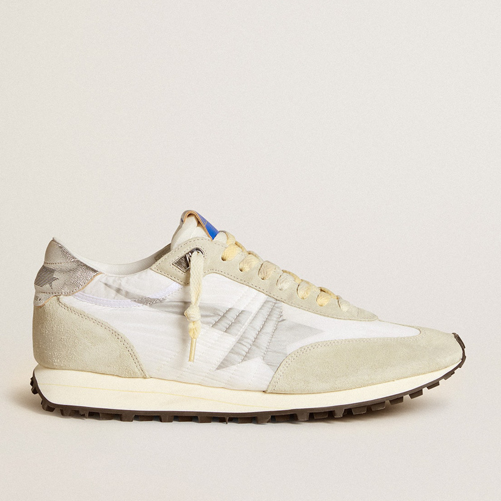 Golden Goose Men's Marathon Shoes With White Nylon Upper And Silver Star GMF00683.F005457.60466