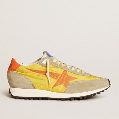 Golden Goose Men's Marathon Shoes With Yellow Nylon Upper And Orange Star GMF00683.F005462.82542