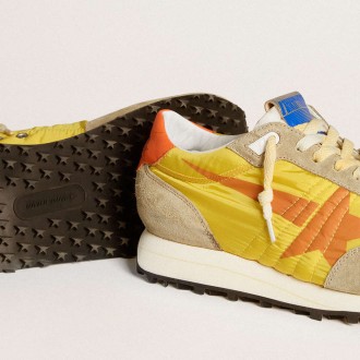 Golden Goose Men's Marathon Shoes With Yellow Nylon Upper And Orange Star GMF00683.F005462.82542