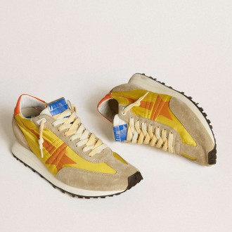 Golden Goose Men's Marathon Shoes With Yellow Nylon Upper And Orange Star GMF00683.F005462.82542