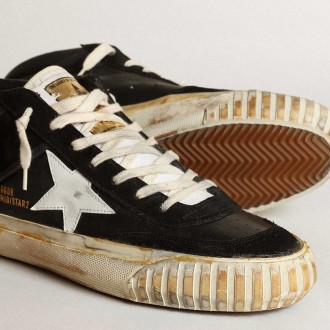 Golden Goose Men's Mid Star Sneakers In Black Nappa And Suede With White Leather Star GMF00408.F003450.80203