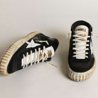 Golden Goose Men's Mid Star Sneakers In Black Nappa And Suede With White Leather Star GMF00408.F003450.80203