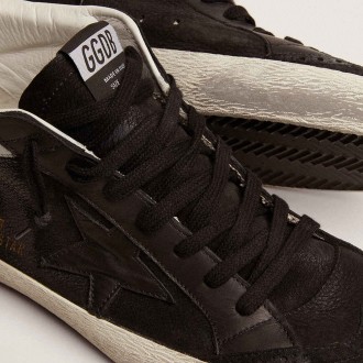 Golden Goose Men's Mid Star Sneakers In Nubuck With Black Leather Star And Silver Flash GMF00122.F003048.90178