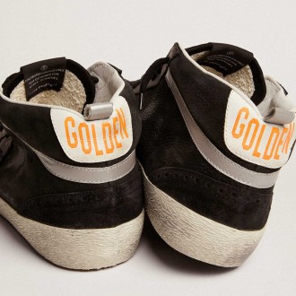 Golden Goose Men's Mid Star Sneakers In Nubuck With Black Leather Star And Silver Flash GMF00122.F003048.90178