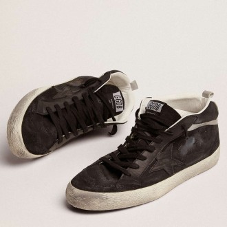 Golden Goose Men's Mid Star Sneakers In Nubuck With Black Leather Star And Silver Flash GMF00122.F003048.90178