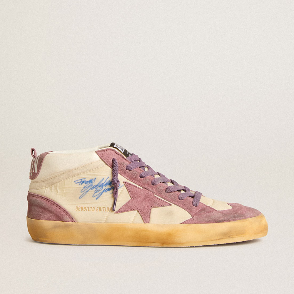 Golden Goose Men's Mid Star Sneakers LAB In Nylon And Nappa With Mauve Suede Star GMF00123.F005695.15573