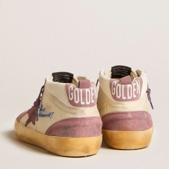 Golden Goose Men's Mid Star Sneakers LAB In Nylon And Nappa With Mauve Suede Star GMF00123.F005695.15573