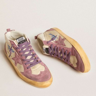 Golden Goose Men's Mid Star Sneakers LAB In Nylon And Nappa With Mauve Suede Star GMF00123.F005695.15573