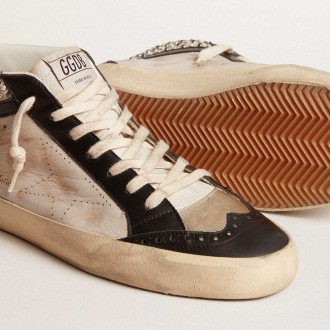 Golden Goose Men's Mid Star Sneakers LTD In Black And White Leather With Pearls And Perforated Star GMF00247.F005950.82373