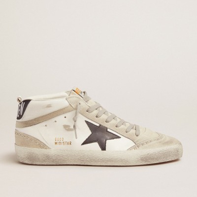 Golden Goose Men's Mid Star Sneakers White With Black Star GMF00122.F001487.10599