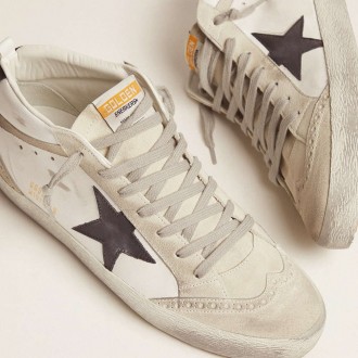 Golden Goose Men's Mid Star Sneakers White With Black Star GMF00122.F001487.10599