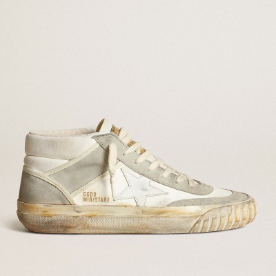 Golden Goose Men's Mid Star Sneakers With Ice-gray Suede Inserts And White Star GMF00408.F003449.10276