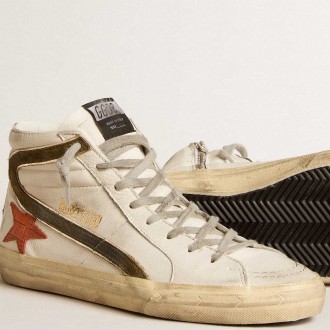 Golden Goose Men's Nappa Leather Slide Sneakers With Orange Croc-print Star And Green Suede Flash GMF00115.F006036.11890