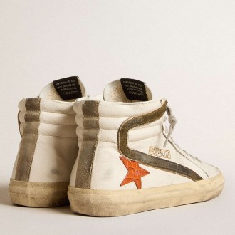 Golden Goose Men's Nappa Leather Slide Sneakers With Orange Croc-print Star And Green Suede Flash GMF00115.F006036.11890