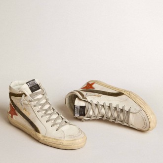 Golden Goose Men's Nappa Leather Slide Sneakers With Orange Croc-print Star And Green Suede Flash GMF00115.F006036.11890