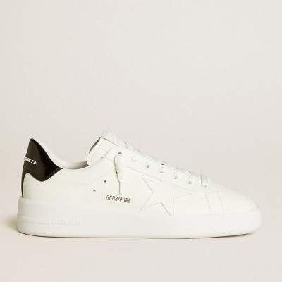 Golden Goose Men's Purestar Sneakers With Leather Star And Black Patent Leather Heel Tab GMF00197.F006518.10364