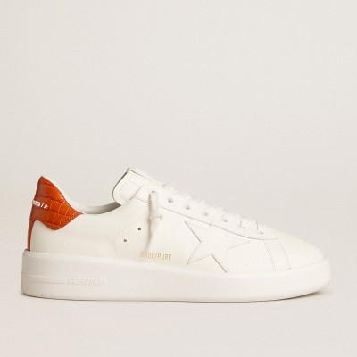 Golden Goose Men's Purestar Sneakers With White Leather Star And Orange Heel Tab GMF00197.F005922.10342