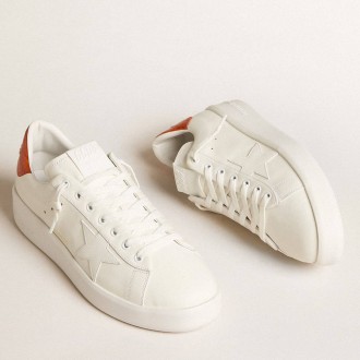 Golden Goose Men's Purestar Sneakers With White Leather Star And Orange Heel Tab GMF00197.F005922.10342