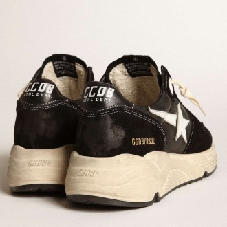 Golden Goose Men's Running Sole Shoes In Black Nappa Leather And Suede With A White Star GMF00126.F003775.90352