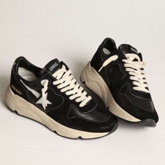 Golden Goose Men's Running Sole Shoes In Black Nappa Leather And Suede With A White Star GMF00126.F003775.90352