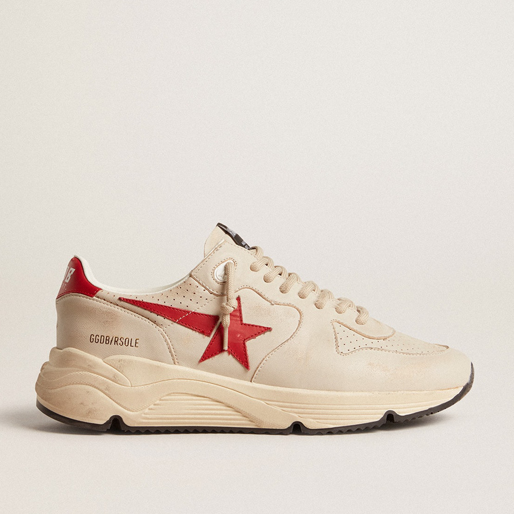 Golden Goose Men's Running Sole Shoes In Gray Nappa Leather With Red Nappa Leather Star And Heel Tab GMF00126.F006038.60527