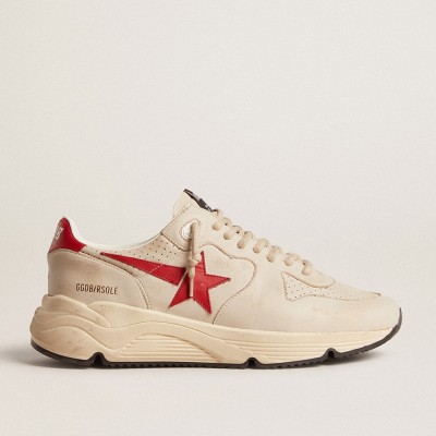 Golden Goose Men's Running Sole Shoes In Gray Nappa Leather With Red Nappa Leather Star And Heel Tab GMF00126.F006038.60527