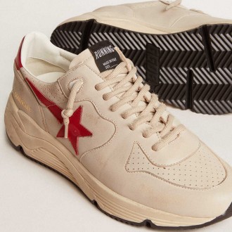 Golden Goose Men's Running Sole Shoes In Gray Nappa Leather With Red Nappa Leather Star And Heel Tab GMF00126.F006038.60527