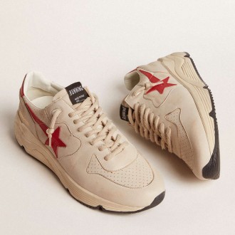 Golden Goose Men's Running Sole Shoes In Gray Nappa Leather With Red Nappa Leather Star And Heel Tab GMF00126.F006038.60527