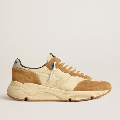 Golden Goose Men's Running Sole Shoes In Ivory Nylon And Tobacco Suede GMF00272.F005265.15537