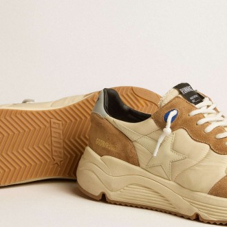 Golden Goose Men's Running Sole Shoes In Ivory Nylon And Tobacco Suede GMF00272.F005265.15537