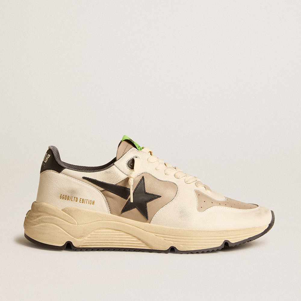 Golden Goose Men's Running Sole Shoes LTD In Gray Leather And White Nappa With Black Leather Star GMF00764.F006022.60525