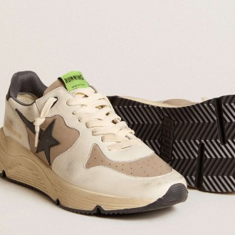 Golden Goose Men's Running Sole Shoes LTD In Gray Leather And White Nappa With Black Leather Star GMF00764.F006022.60525