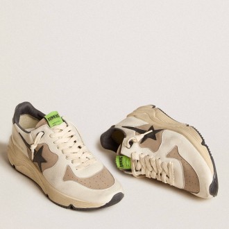 Golden Goose Men's Running Sole Shoes LTD In Gray Leather And White Nappa With Black Leather Star GMF00764.F006022.60525