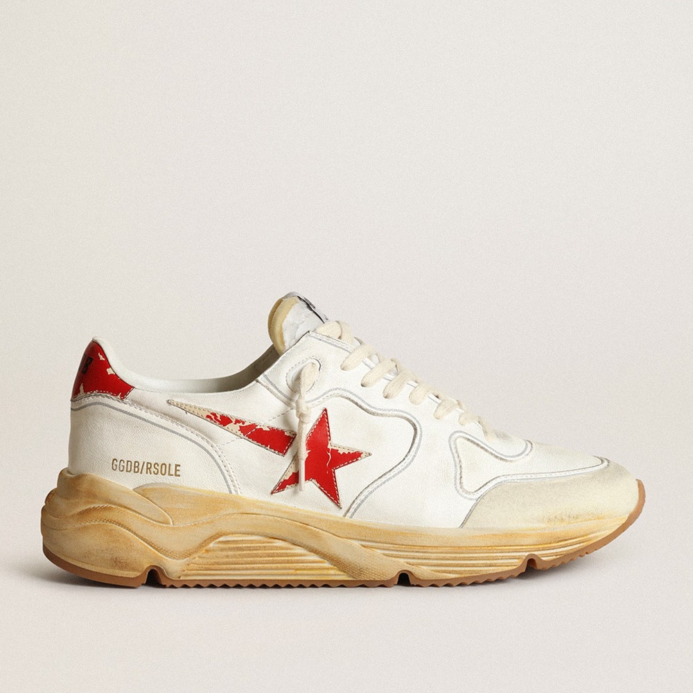 Golden Goose Men's Running Sole Shoes With Leather Star And Heel Tab With Red Print GMF00126.F003460.10575