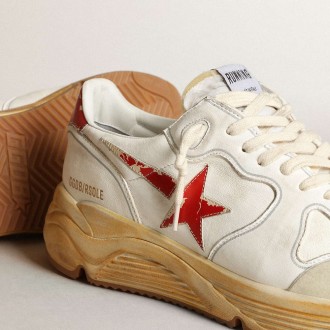 Golden Goose Men's Running Sole Shoes With Leather Star And Heel Tab With Red Print GMF00126.F003460.10575