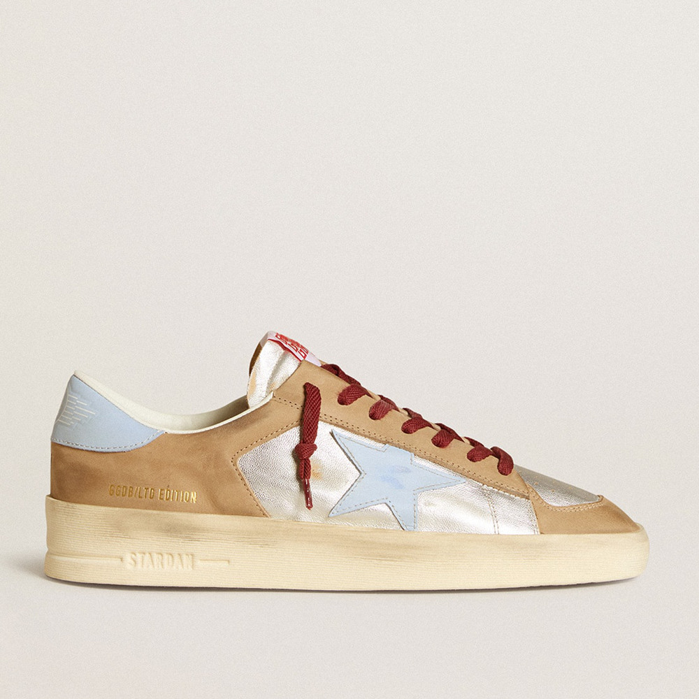 Golden Goose Men's Silver Stardan Sneakers LTD With Light Blue Leather Star And Nubuck Inserts GMF00667.F006343.70314