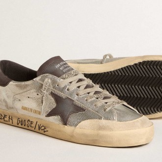 Golden Goose Men's Silver Super-Star Sneakers LTD With Black Nubuck Star And Heel Tab GMF00107.F006023.70307