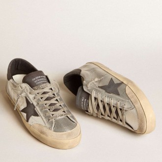 Golden Goose Men's Silver Super-Star Sneakers LTD With Black Nubuck Star And Heel Tab GMF00107.F006023.70307