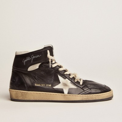 Golden Goose Men's Sky-Star Sneakers In Black Nappa With White Star GMF00230.F002944.80203